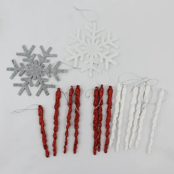 Lot of 38 Red Silver and White Plastic Christmas Ornaments
