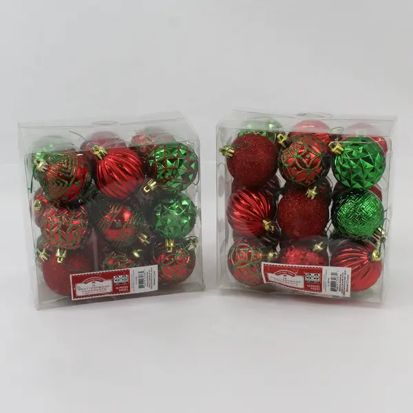 Lot of 36 Holiday Time Red and Green Glittery Bauble Christmas Ornaments
