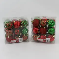 Lot of 36 Holiday Time Red and Green Glittery Bauble Christmas Ornaments
