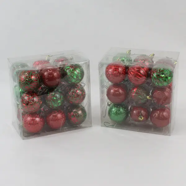 Lot of 36 Holiday Time Red and Green Glittery Bauble Christmas Ornaments