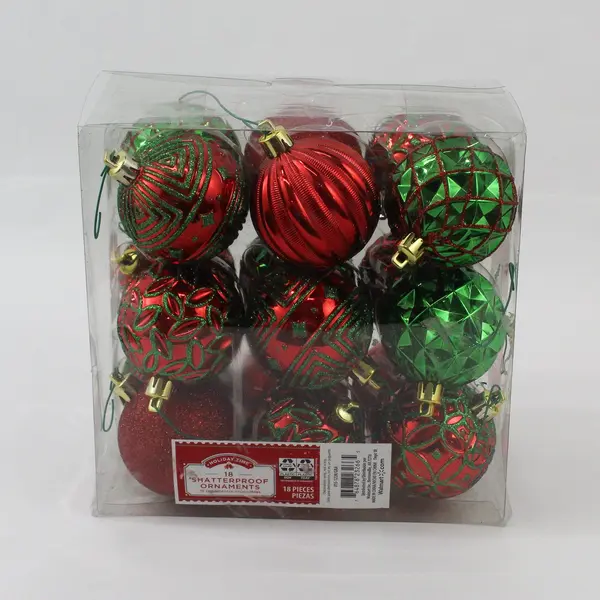Lot of 36 Holiday Time Red and Green Glittery Bauble Christmas Ornaments