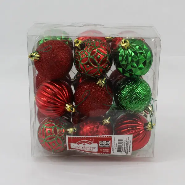 Lot of 36 Holiday Time Red and Green Glittery Bauble Christmas Ornaments