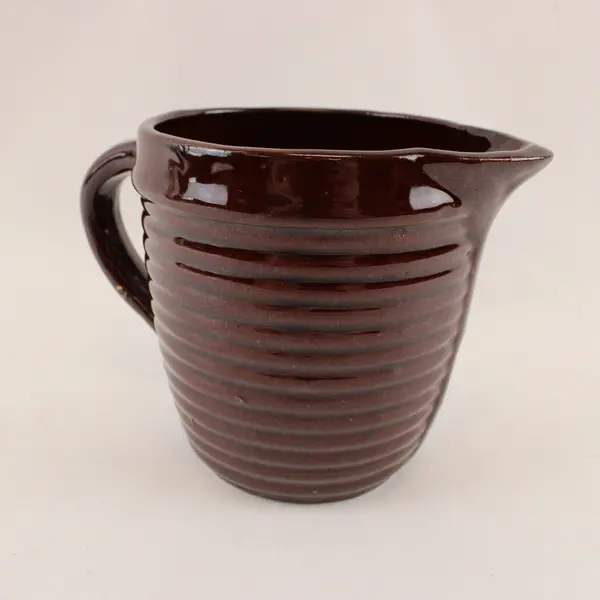 Vintage Monmouth Western Brown Ceramic Ribbed Beehive Pitcher USA