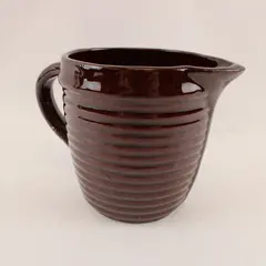 Vintage Monmouth Western Brown Ceramic Ribbed Beehive Pitcher USA