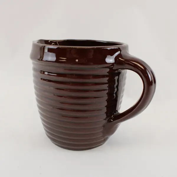Vintage Monmouth Western Brown Ceramic Ribbed Beehive Pitcher USA