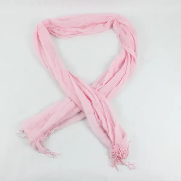 Light Pink Sheer Wrap Scarf With Tassel Fringe 67''x20''