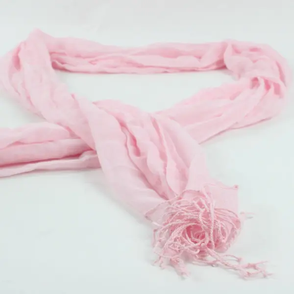 Light Pink Sheer Wrap Scarf With Tassel Fringe 67''x20''