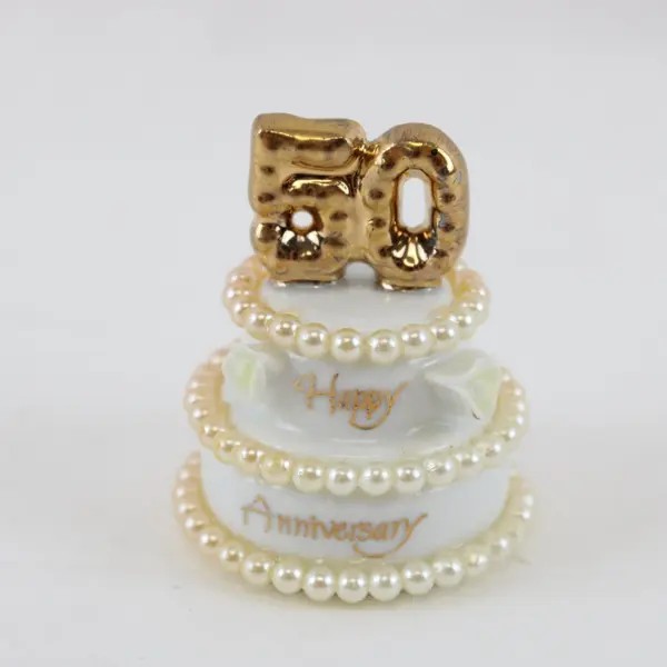 Ceramic 50th Wedding Anniversary Cake Topper Golden Anniversary Decor