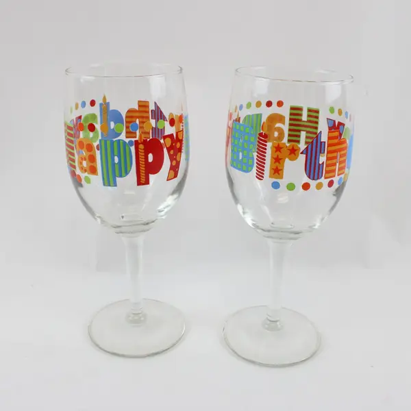Libbey Happy Birthday Celebration Time Wine Glasses Set of 2 