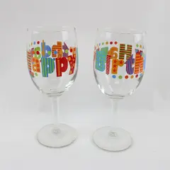 Libbey Happy Birthday Celebration Time Wine Glasses Set of 2 