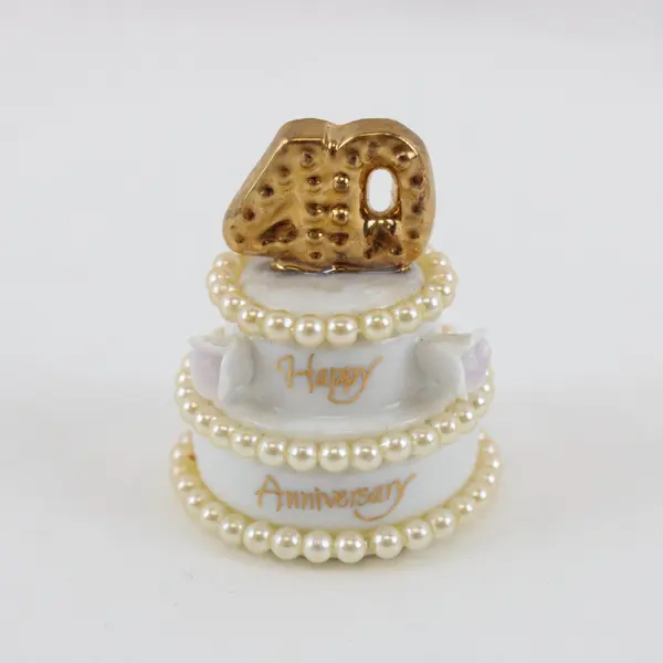 Miniature Ceramic 40th Wedding Anniversary Cake Figurine Collectible