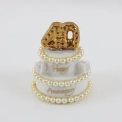 Miniature Ceramic 40th Wedding Anniversary Cake Figurine Collectible