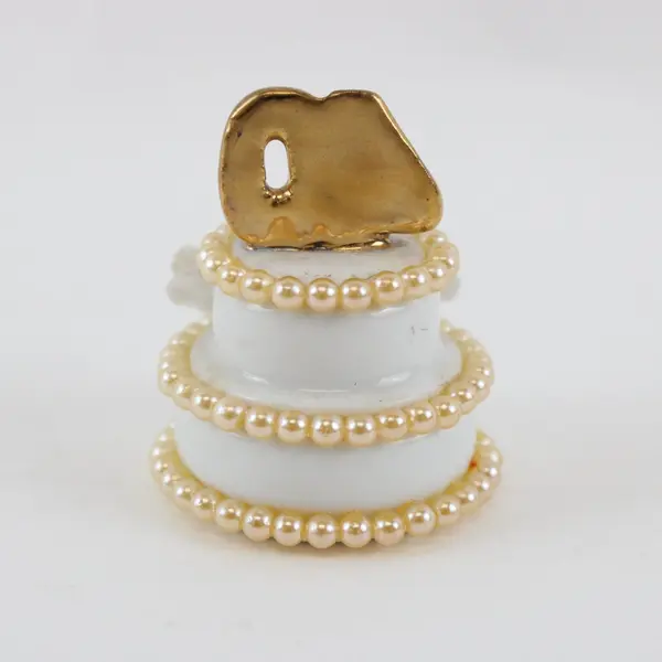 Miniature Ceramic 40th Wedding Anniversary Cake Figurine Collectible