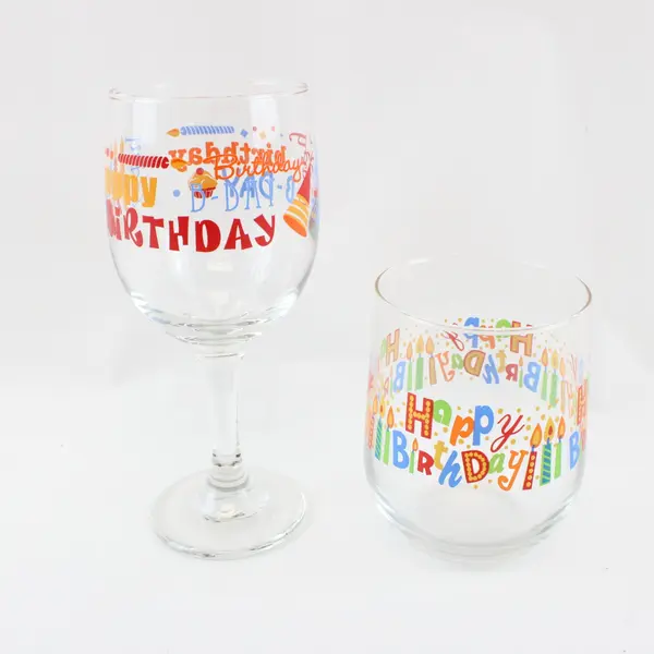 Lot of 2 Happy Birthday Drinking Glasses Party Drinkware Tumblers