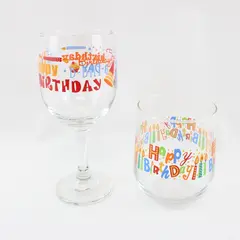Lot of 2 Happy Birthday Drinking Glasses Party Drinkware Tumblers