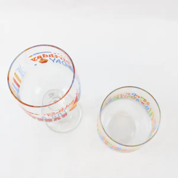 Lot of 2 Happy Birthday Drinking Glasses Party Drinkware Tumblers
