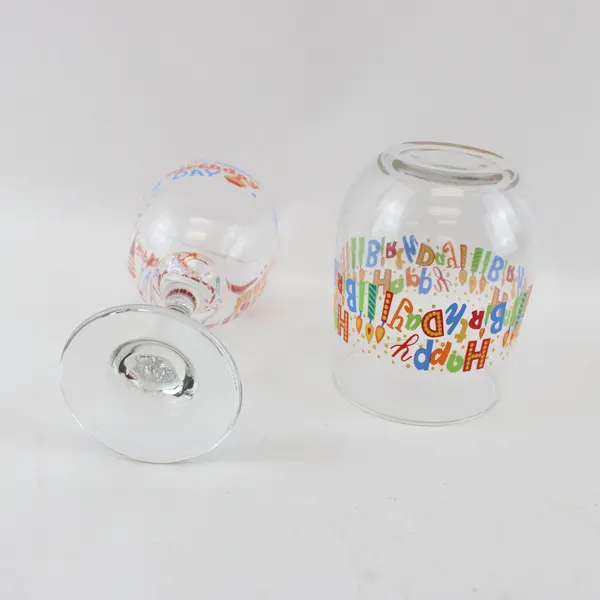 Lot of 2 Happy Birthday Drinking Glasses Party Drinkware Tumblers