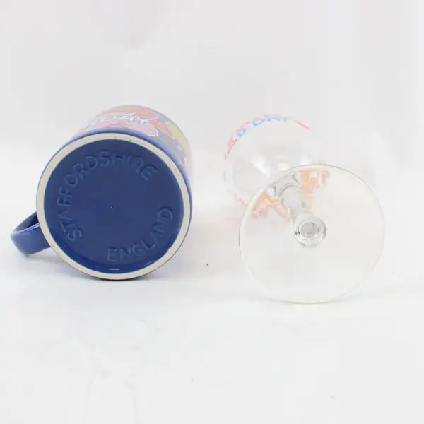 Lot of 2 Staffordshire Mug & Birthday Wine Glass Blue Ceramic