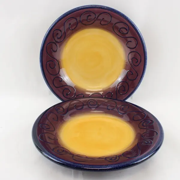 Set of 2 Tabletops Unlimited Fusina Purple Yellow Dinner Plate 11"