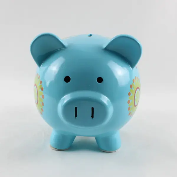 Target 2011 Blue Floral Polka Dot Ceramic Piggy Bank