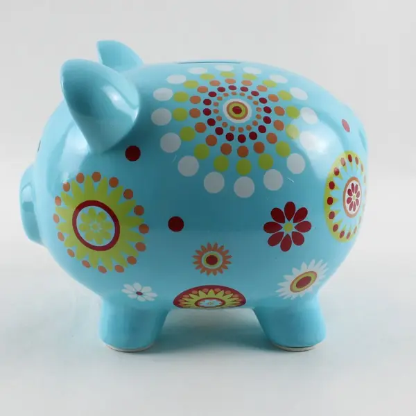 Target 2011 Blue Floral Polka Dot Ceramic Piggy Bank