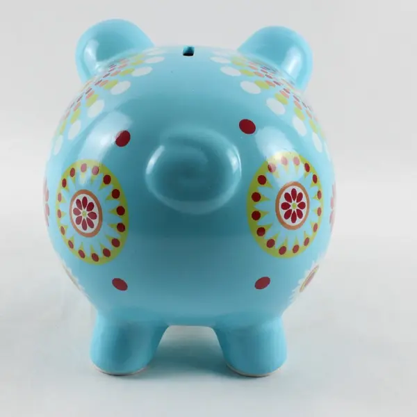 Target 2011 Blue Floral Polka Dot Ceramic Piggy Bank