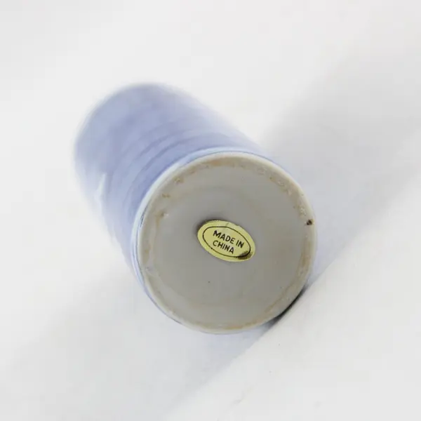 Vintage Blue White Porcelain Cylindrical Bud Vase Cherry Blossom 4in