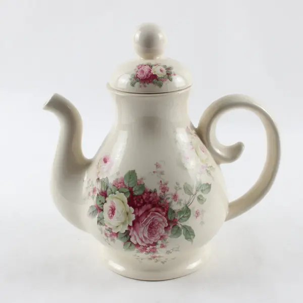 Cream Ceramic Floral Teapot Decorative Tea Pot Kitchen Decor