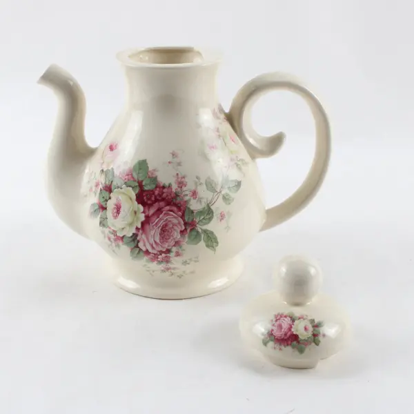 Cream Ceramic Floral Teapot Decorative Tea Pot Kitchen Decor