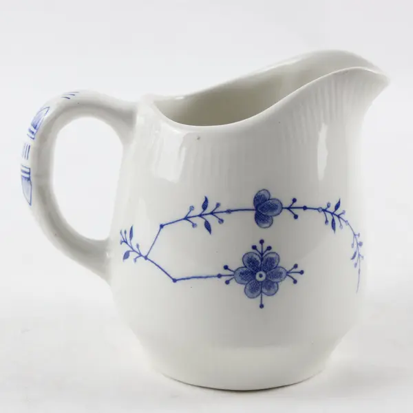 Vintage Leonard Silver Staffordshire England Ceramic Creamer White & Blue