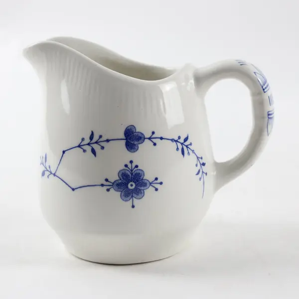 Vintage Leonard Silver Staffordshire England Ceramic Creamer White & Blue
