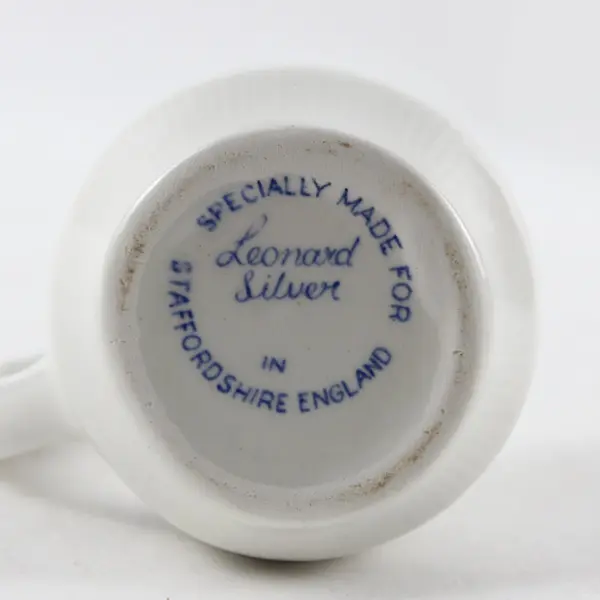 Vintage Leonard Silver Staffordshire England Ceramic Creamer White & Blue