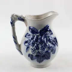 Vintage Salt-Glazed Stoneware Creamer Pitcher Cobalt Blue Blackberry