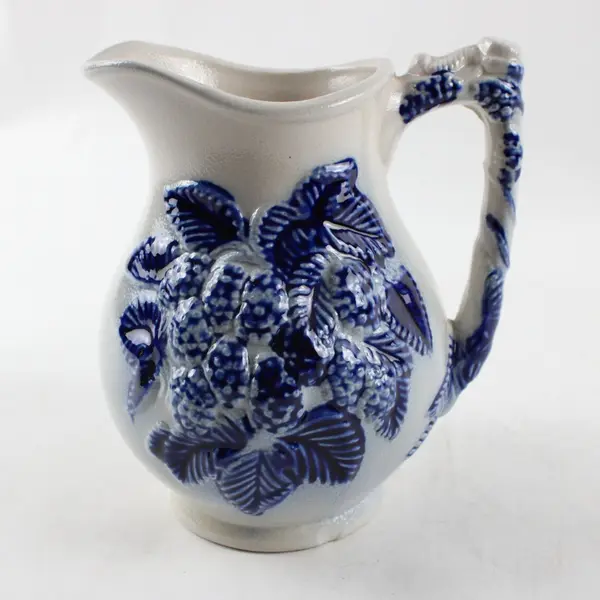 Vintage Salt-Glazed Stoneware Creamer Pitcher Cobalt Blue Blackberry