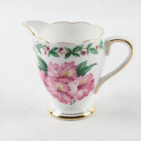 Vintage Bone China Laurel Creamer Pink Floral Gold Trim 4.5"