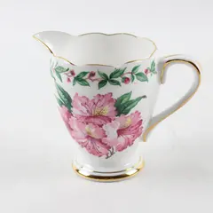 Vintage Bone China Laurel Creamer Pink Floral Gold Trim 4.5"