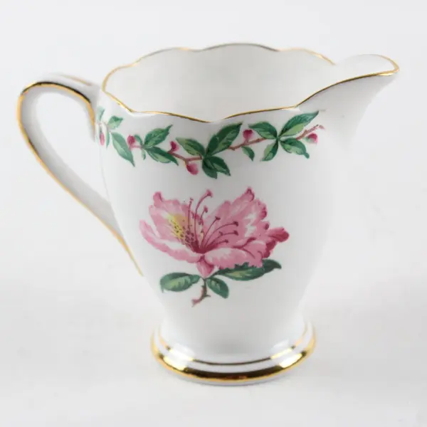Vintage Bone China Laurel Creamer Pink Floral Gold Trim 4.5"