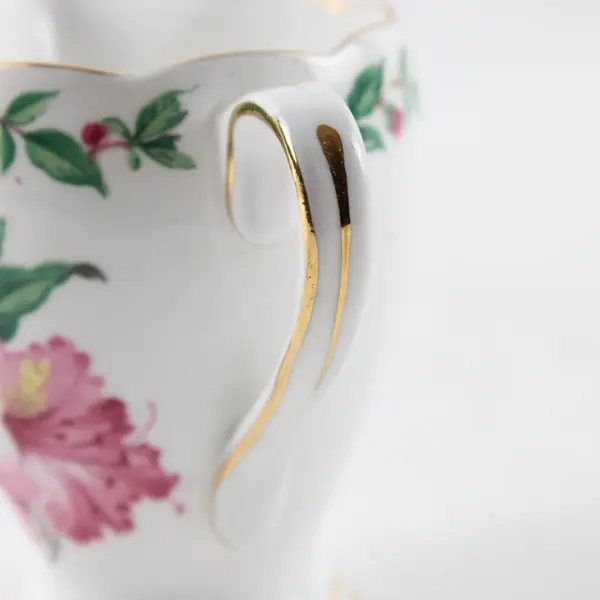 Vintage Bone China Laurel Creamer Pink Floral Gold Trim 4.5"