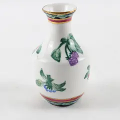 Vintage Miniature Porcelain Bud Vase Hand-Painted Berry Leaf Gold 4in