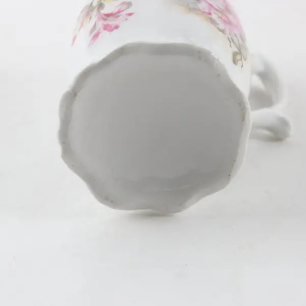 Vintage White Porcelain Creamer Pitcher Embossed Scrollwork Pink Transfer Print