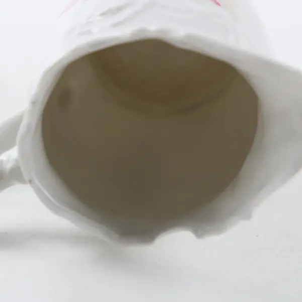 Vintage White Porcelain Creamer Pitcher Embossed Scrollwork Pink Transfer Print