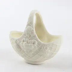 Unglazed Ceramic Bisque Basket Woven Lattice Rose Motif 
