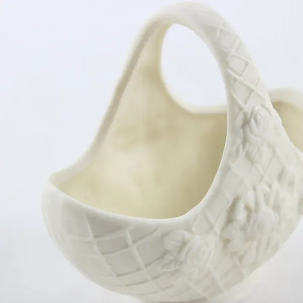 Unglazed Ceramic Bisque Basket Woven Lattice Rose Motif 