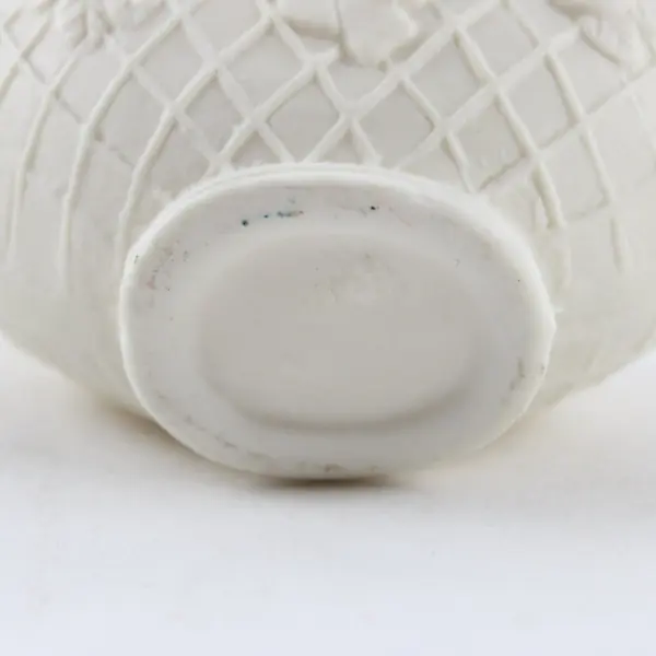 Unglazed Ceramic Bisque Basket Woven Lattice Rose Motif 