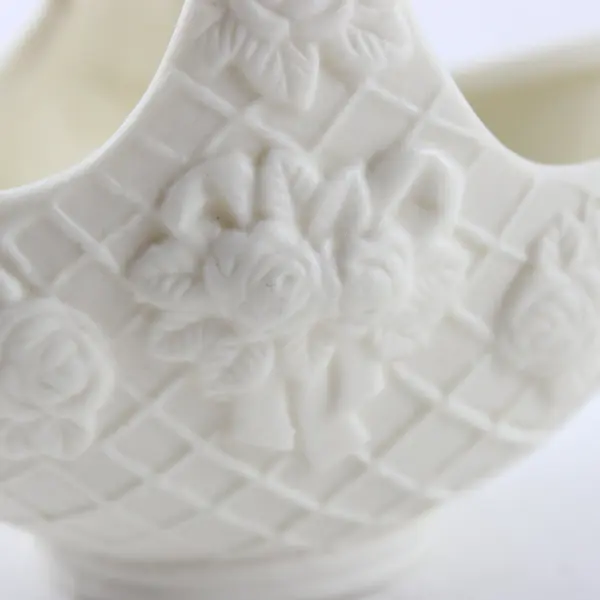 Unglazed Ceramic Bisque Basket Woven Lattice Rose Motif 