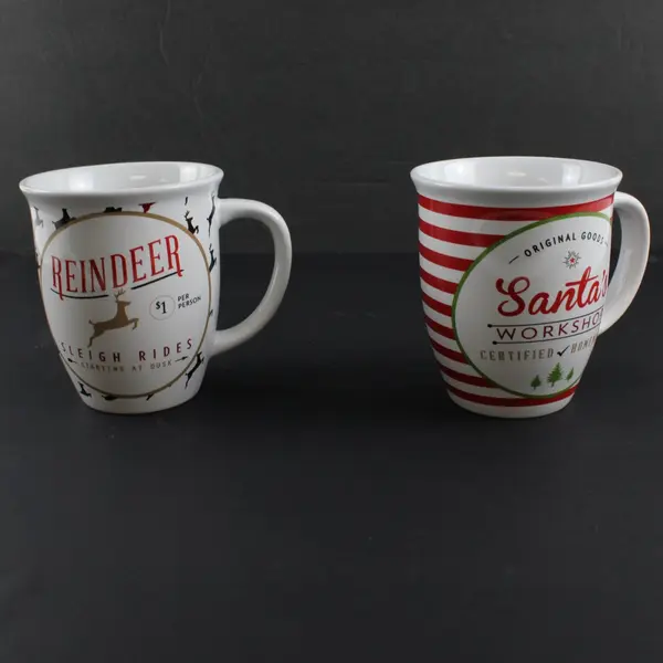 Lot of 2 White Ceramic Holiday Coffee Mugs