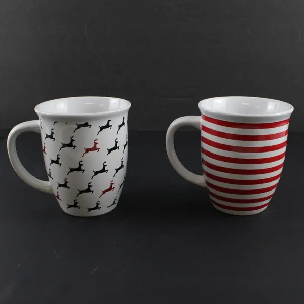 Lot of 2 White Ceramic Holiday Coffee Mugs