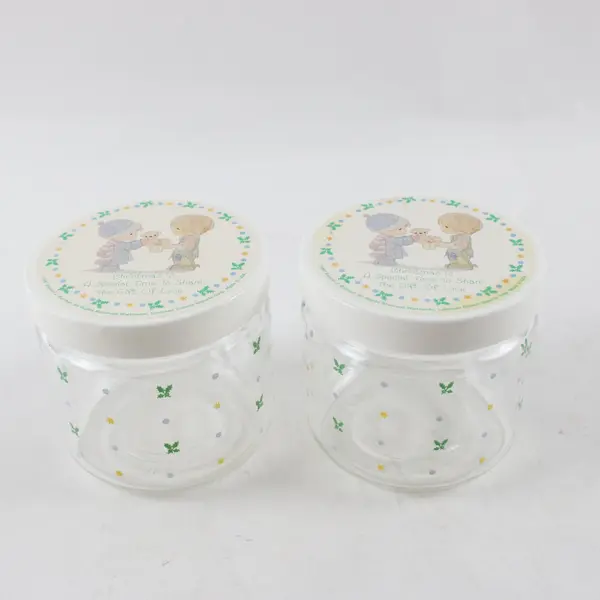 Set of 2 Precious Moments Christmas Jars With Lids "Christmas Is A..."