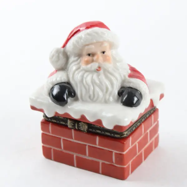Vintage Department 56 Porcelain Hinged Trinket Box Santa Chimney
