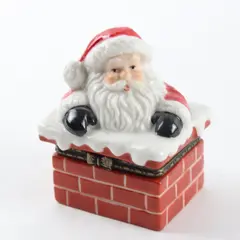Vintage Department 56 Porcelain Hinged Trinket Box Santa Chimney